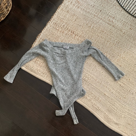 Grey Off-Shoulder Bodysuit, OS - Picture 3 of 5